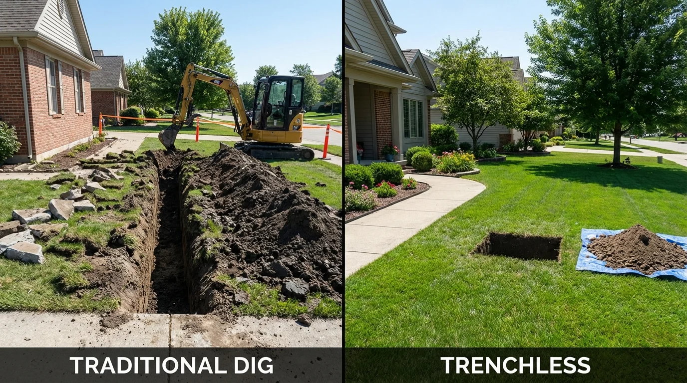 Trenchless sewer repair with minimal yard damage versus traditional excavation in Boonton, NJ